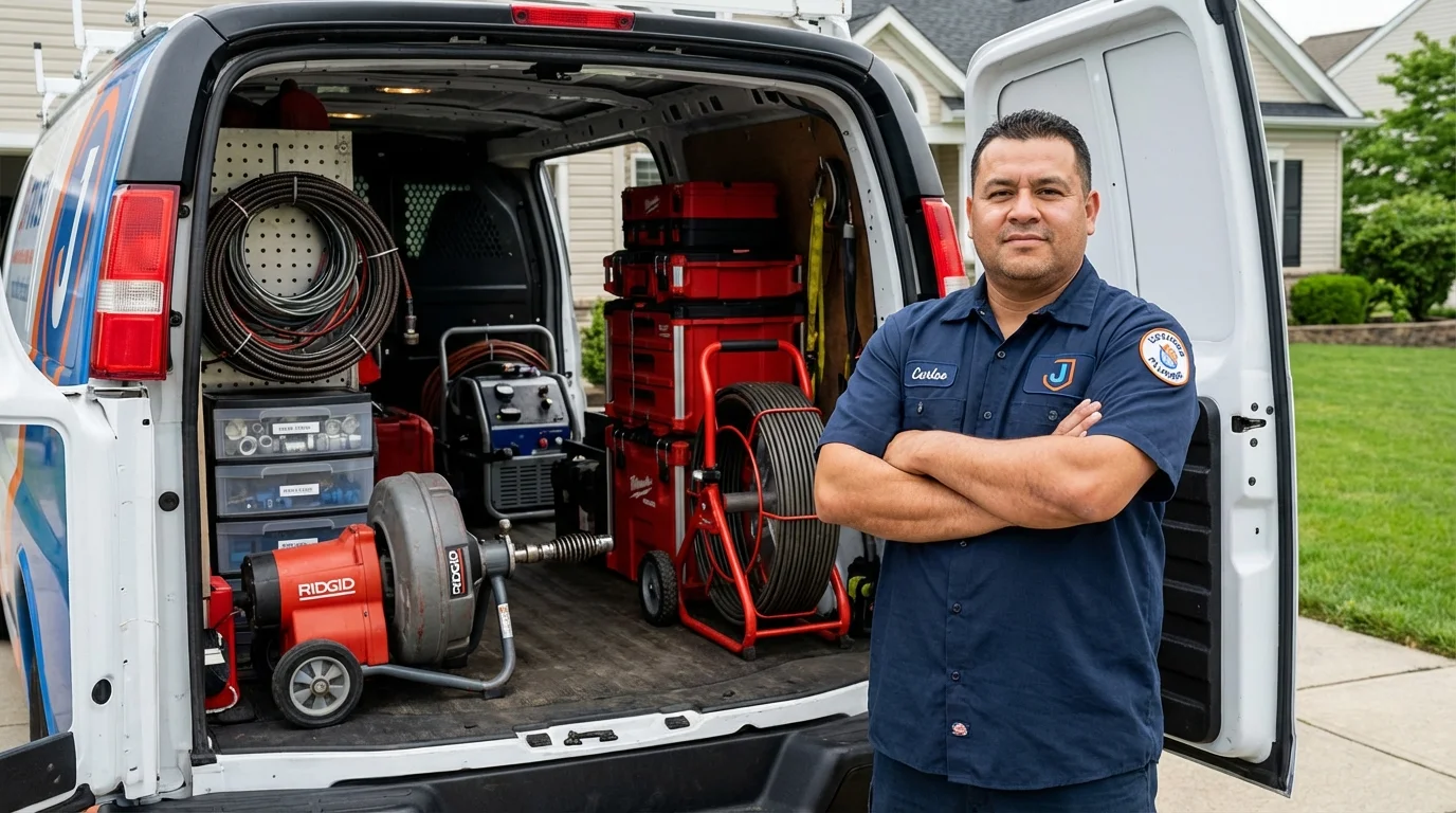 Professional drain cleaning equipment and Johns Plumbing LLC plumber in Hadley