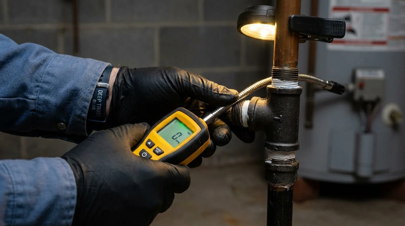 Gas leak detection with electronic sniffer by Johns Plumbing LLC in Hadley