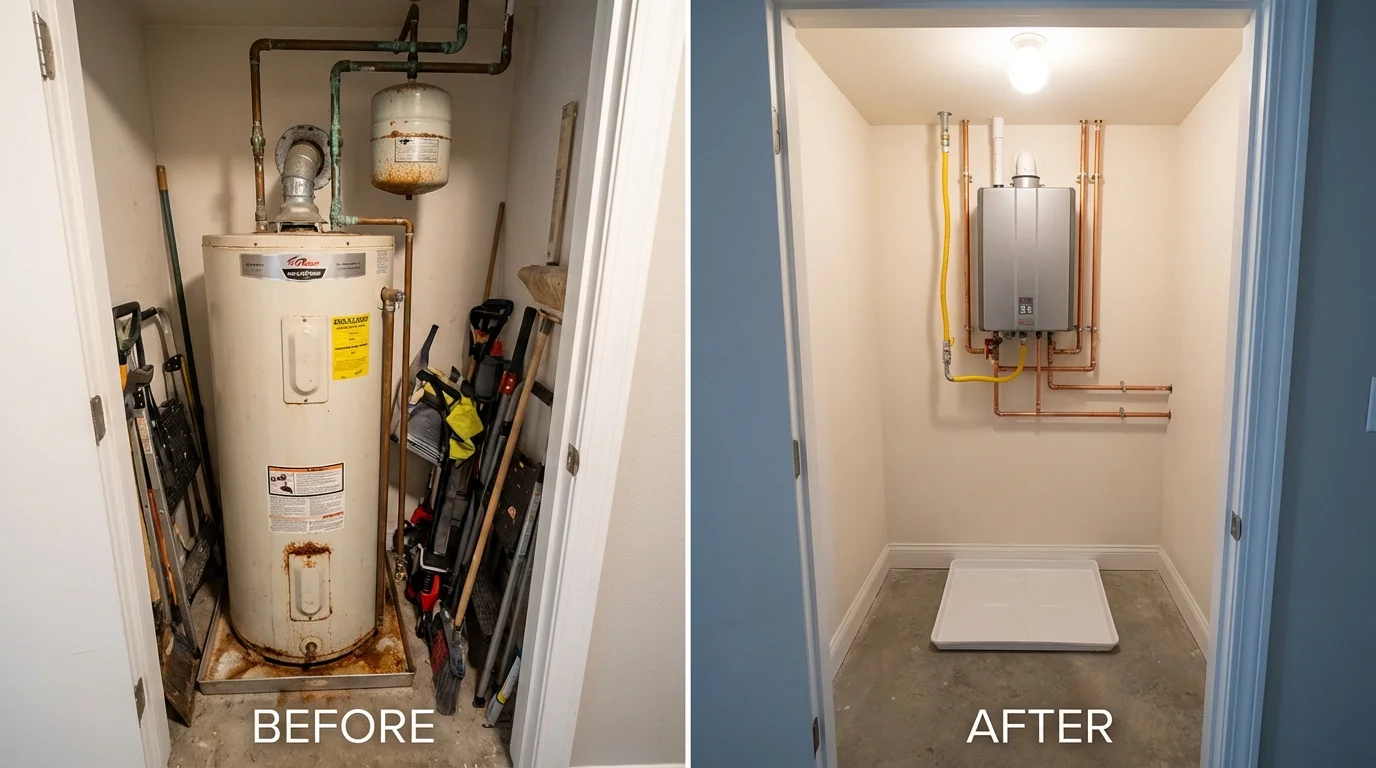 Tank water heater versus wall-mounted tankless unit comparison for Hadley, NY homeowners